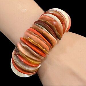 Colorful Shell Disk Stretch Bracelet Natural Orange White Brown Jewelry